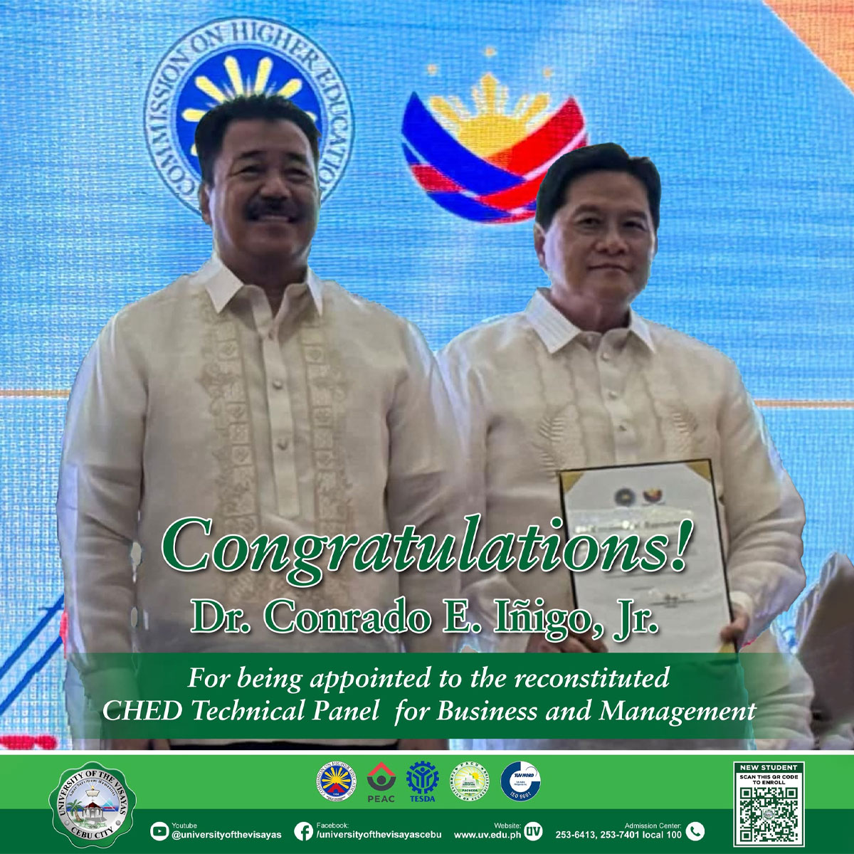 Another Milestone for UV: CHED Appoints Dr. Iñigo to Business and Management Technical Panel