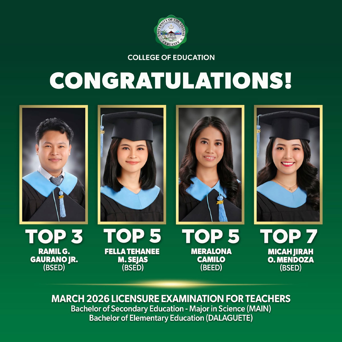 UV Celebrates LET Topnotchers in March 2026 Exams